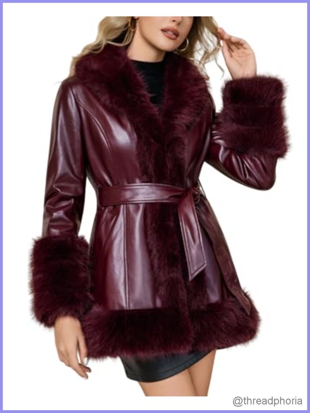 Faux Fur Leather Jacket Fur Lined Parka Belted Overcoat